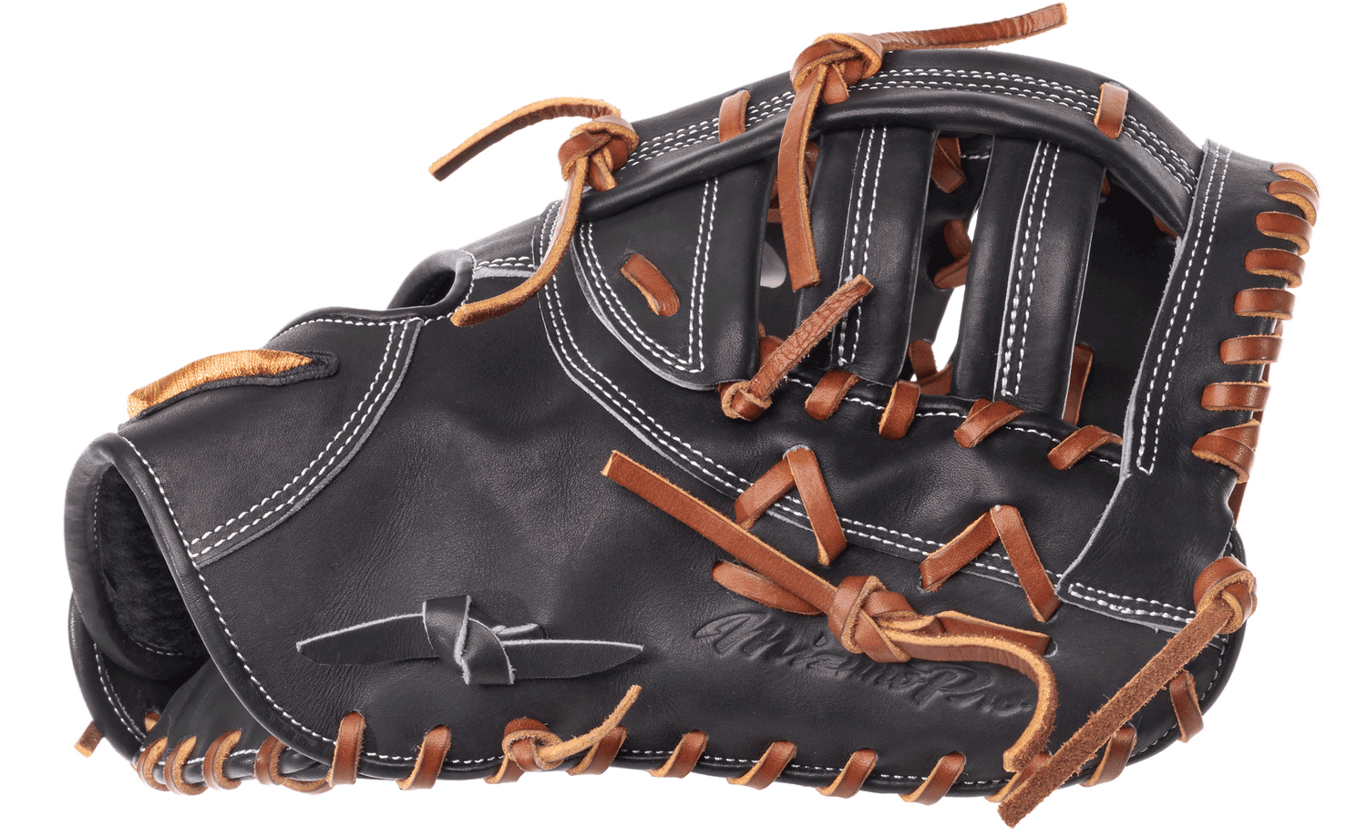 mizuno-gmp-3001j-black-tan-white-gold-first-base-mitt-side