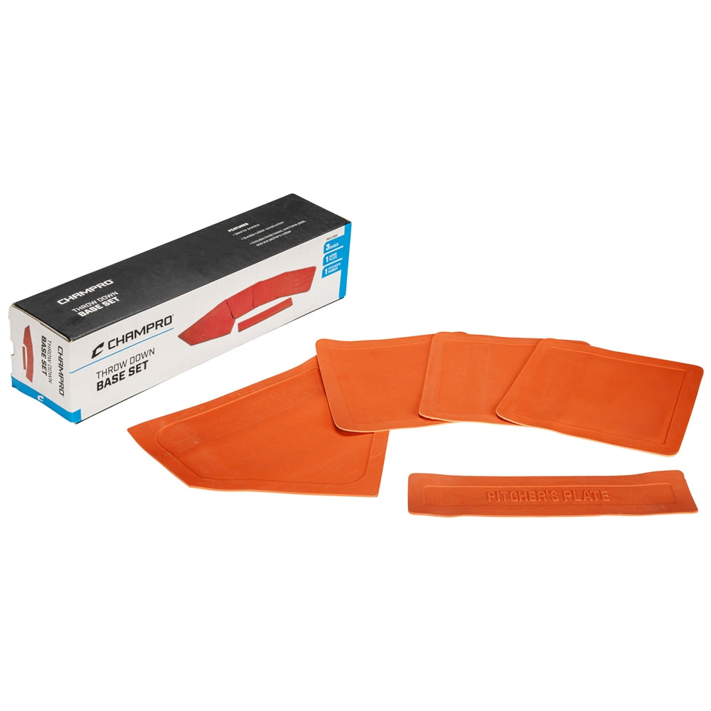 Champro-Throw-Down-Rubber-Base-Set-B023B-5-Piece-Orange-Baseball-Softball-Front-View