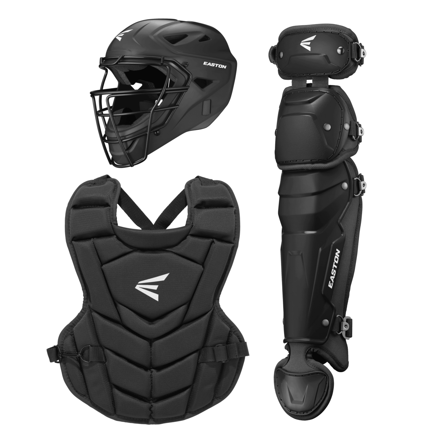 Easton-Black-Magic-3.0-BKMG3KITY-Medium-Youth-Catchers-Set-Helmet-Chest-Protector-Leg-Guards-Black-Front-View