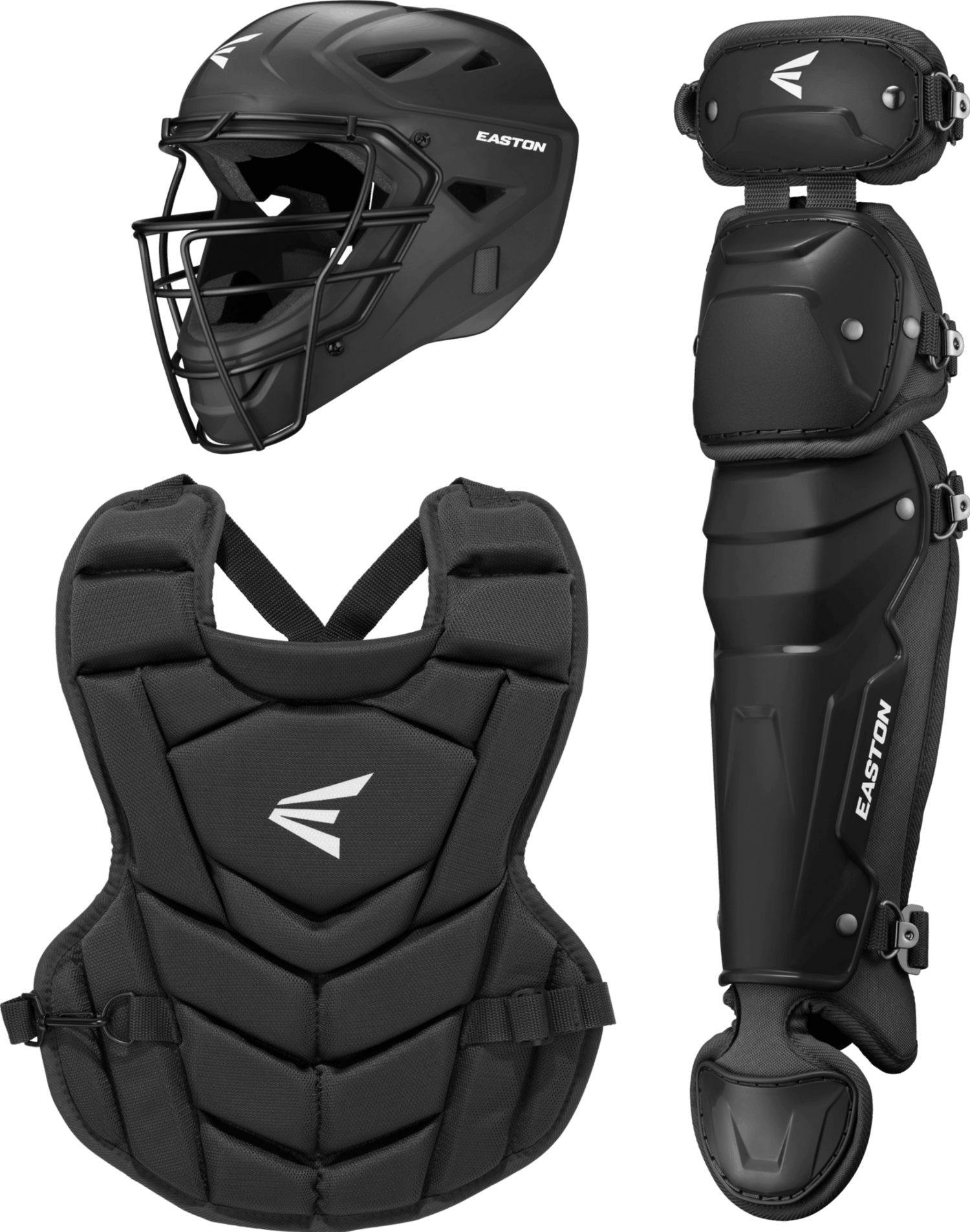 Easton-Black-Magic-3.0-BKMG3KITY-Large-Youth-Catchers-Set-Helmet-Chest-Protector-Leg-Guards-Black-Front-View