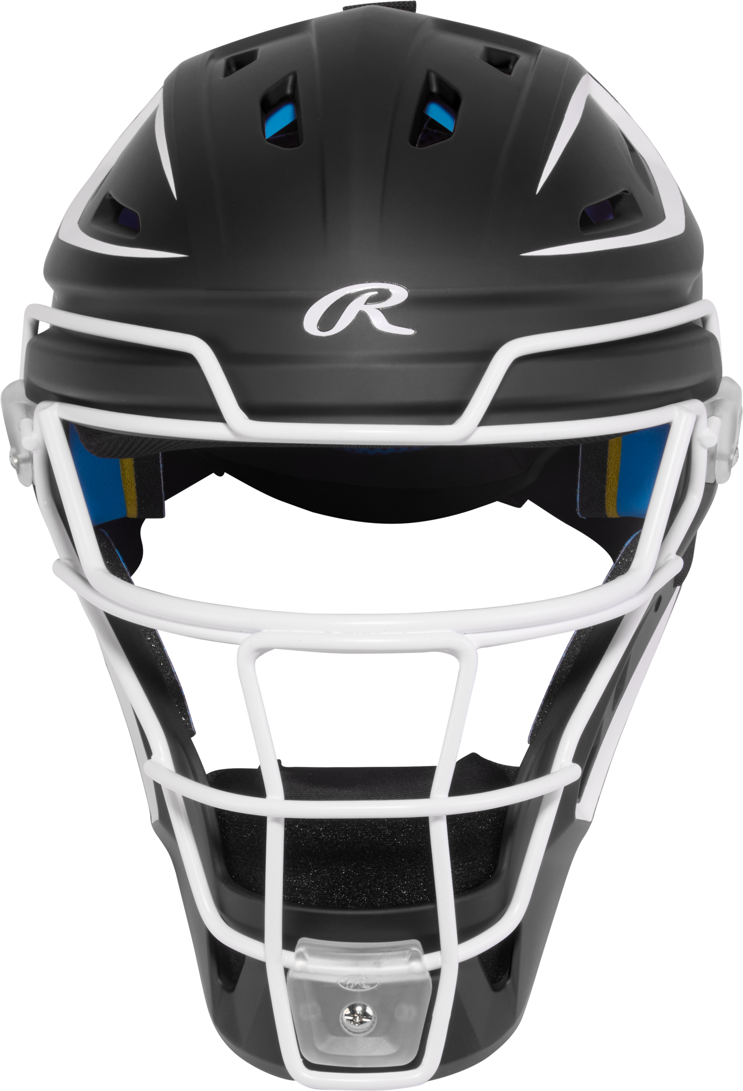 Rawlings-Mach-Pro-CHMCHPROS-Hockey-Style-Senior-Catchers-Helmet-Black-White-Front-View