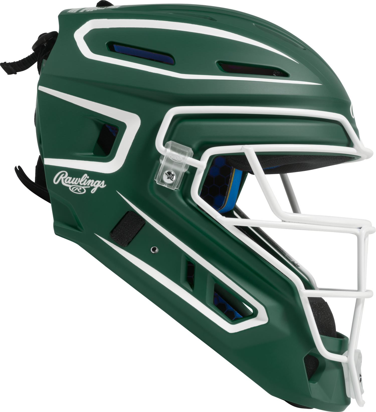 Rawlings-Mach-Pro-CHMCHPROS-Hockey-Style-Senior-Catchers-Helmet-Dark-Green-White-Front-View