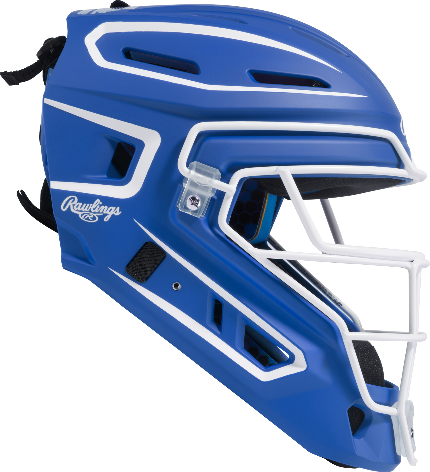 Rawlings Mach Pro Series Catcher's Helmet, Blue/White, Size: Junior