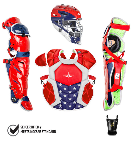 All-Star S7 Axis 9-12 Baseball Catcher's Gear Set CKCC912S7XS with MVP2500-GTT Graphite Mask, CPCC912S7X Chest Protector, and LG912S7X Leg Guards