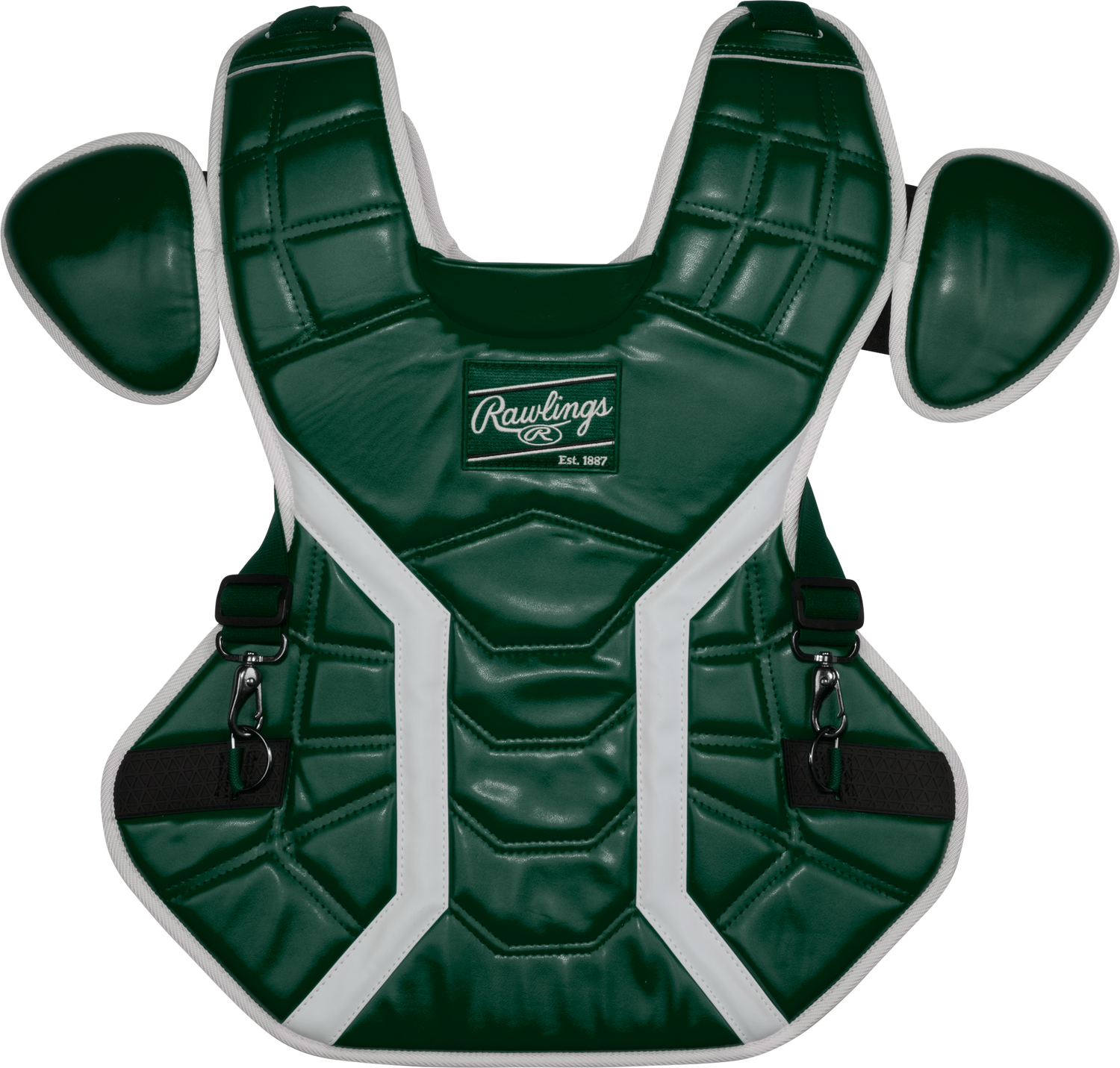 Rawlings-Mach-Pro-CPMCHPROM-Medium-Catchers-Chest-Protector-Dark-Green-White-Front-View