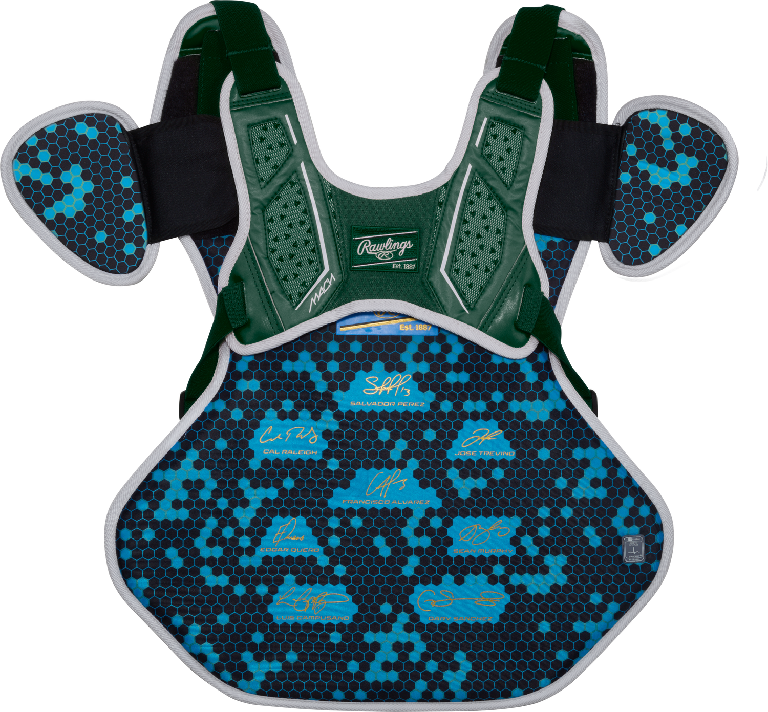 Rawlings-Mach-Pro-CPMCHPROM-Medium-Catchers-Chest-Protector-Dark-Green-White-Front-View