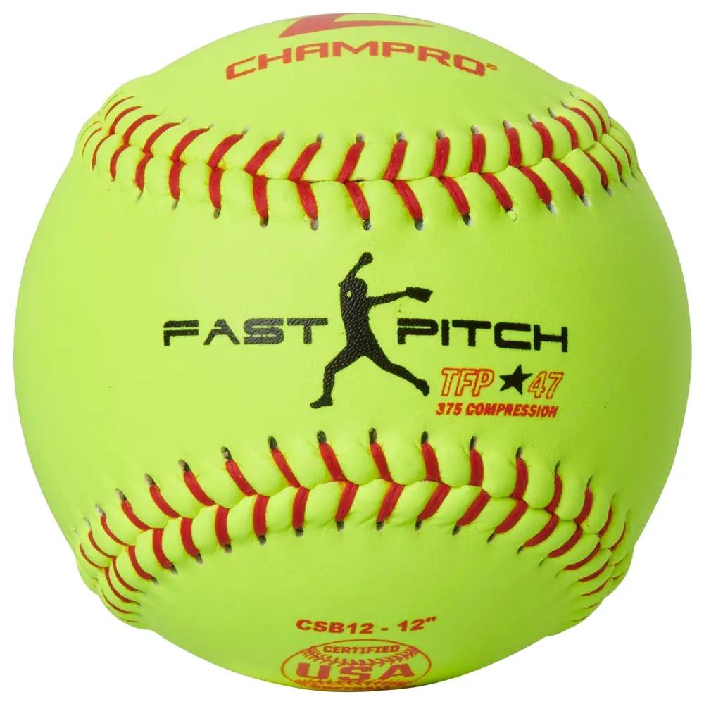 Champro-ASA-USA-12-Inch-Fastpitch-Softball-CSB12-Optic-Yellow-Leather-Front-View