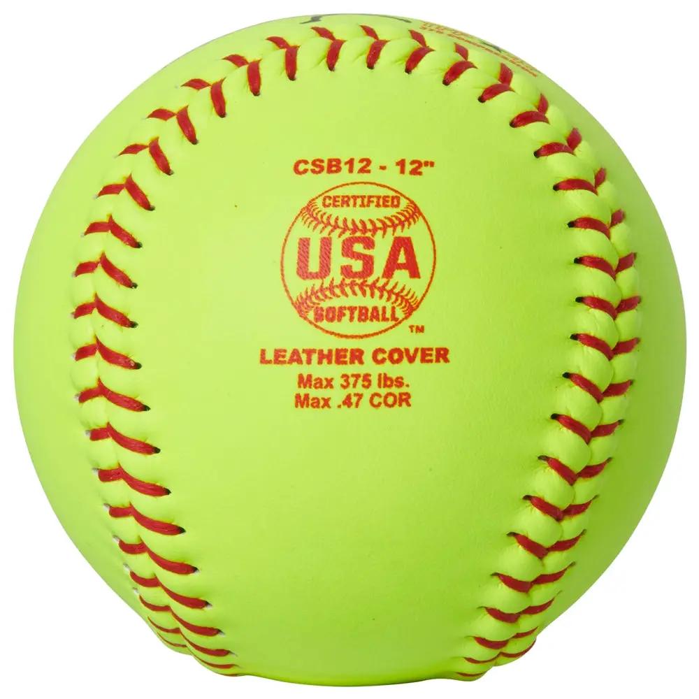 Champro-ASA-USA-12-Inch-Fastpitch-Softball-CSB12-Optic-Yellow-Leather-Front-View