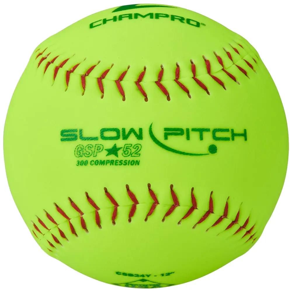 Champro-GSP-52-ASA-12-Inch-Slowpitch-Softball-CSB24Y-Optic-Yellow-Durahide-Front-View