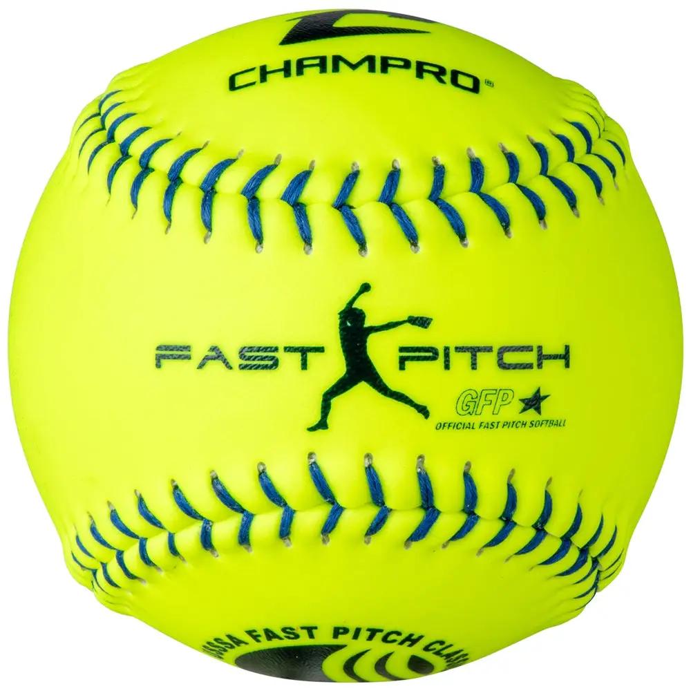 Champro-12-Inch-Durahide-USSSA-Fastpitch-Softball-CSB44-Optic-Yellow-Blue-Stitch-Front-View