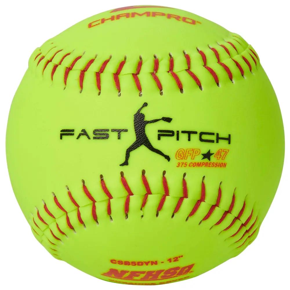 Champro-GFP-47-NFHS-12-Inch-Durahide-Fastpitch-Softball-CSB5DYN-Optic-Yellow-Front-View