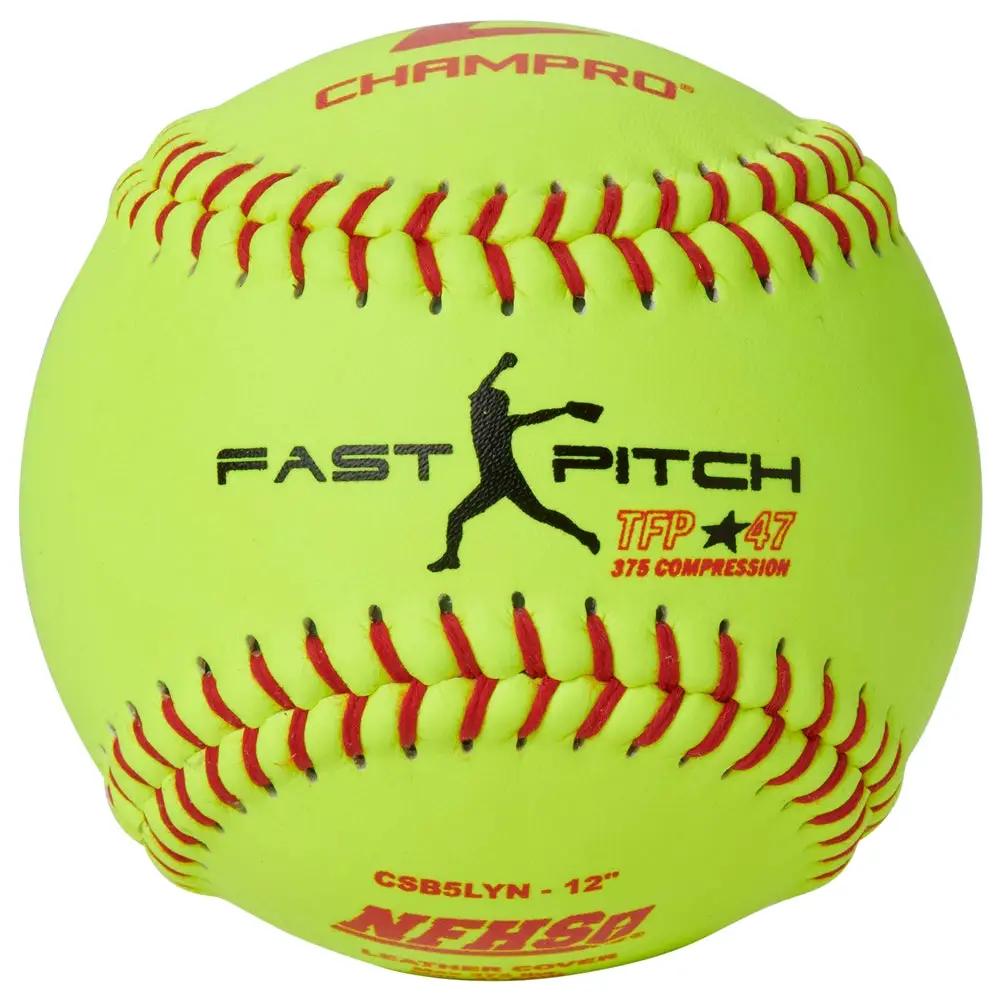 Champro-NFHS-12-Inch-Fastpitch-Softball-CSB5LYN-Optic-Yellow-Leather-High-School-Front-View