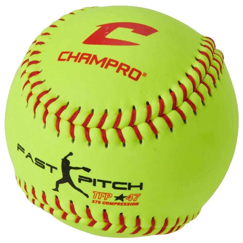 Champro-NFHS-12-Inch-Fastpitch-Softball-CSB5LYN-Optic-Yellow-Leather-High-School-Front-View