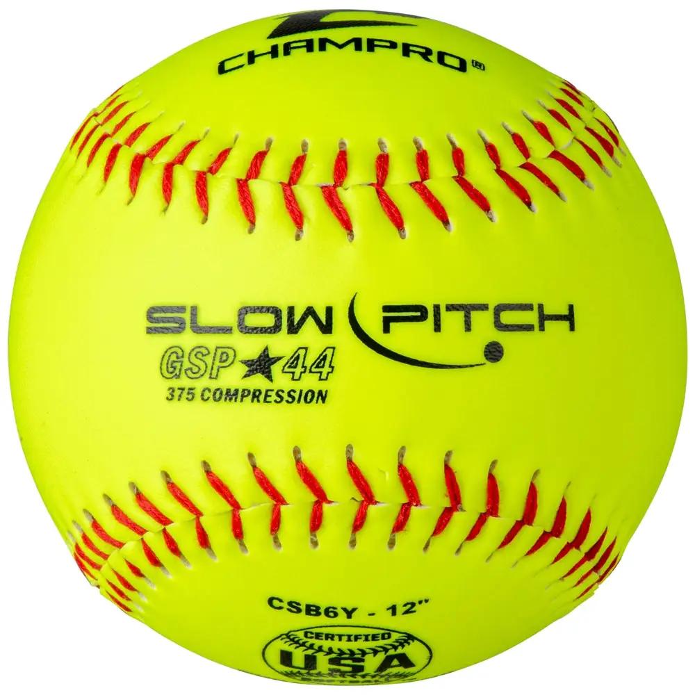 Champro-GSP-44-ASA-12-Inch-Slowpitch-Softball-CSB6Y-Optic-Yellow-Durahide-Front-View