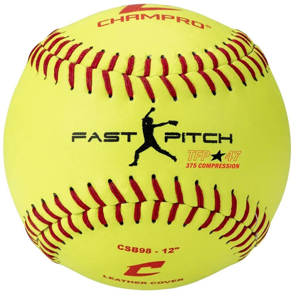 Champro-12-Inch-Fastpitch-Softball-CSB98-Optic-Yellow-Leather-Practice-Front-View