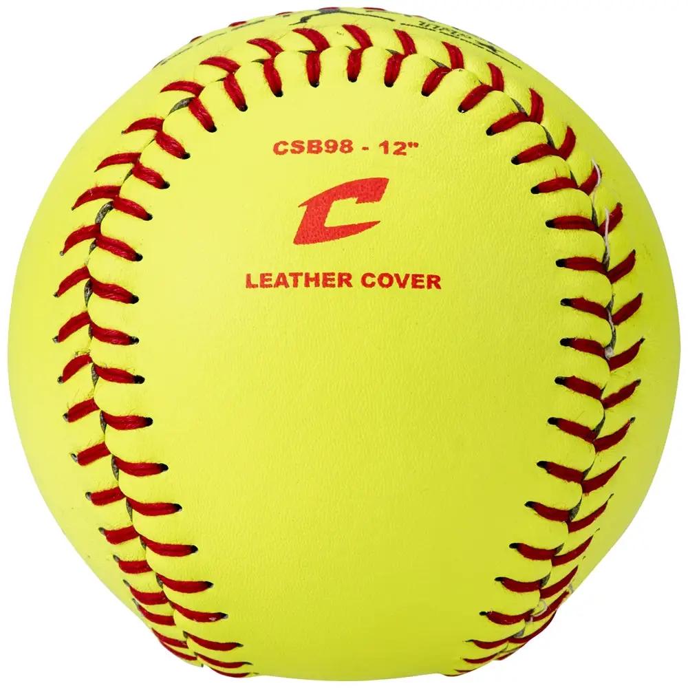Champro-12-Inch-Fastpitch-Softball-CSB98-Optic-Yellow-Leather-Practice-Front-View