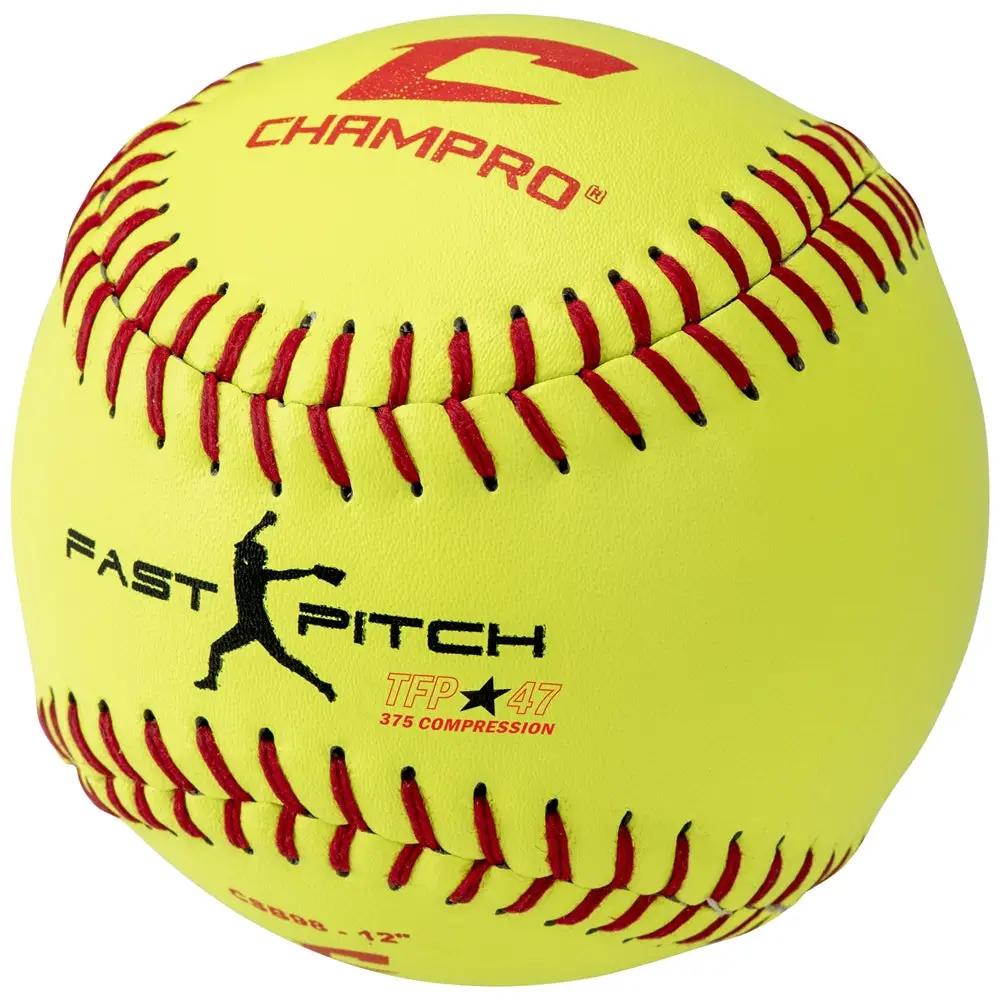 Champro-12-Inch-Fastpitch-Softball-CSB98-Optic-Yellow-Leather-Practice-Front-View