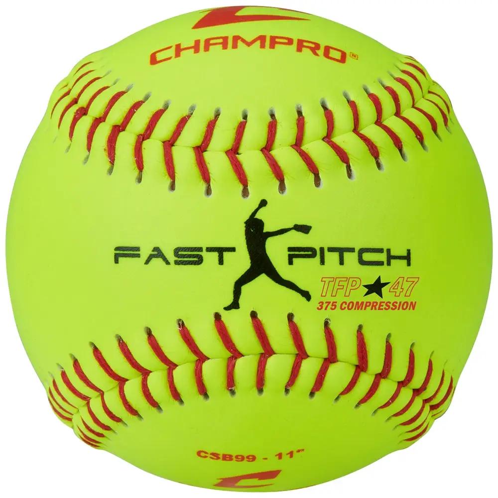 Champro-11-Inch-Fastpitch-Softball-CSB99-Optic-Yellow-Leather-Practice-Front-View