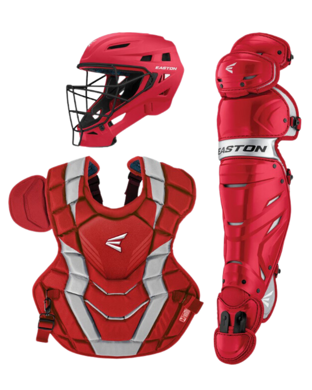 Easton-Elite-X-ELXKITI-Intermediate-Catchers-Box-Set-Helmet-Chest-Protector-Leg-Guards-Red-Front-View