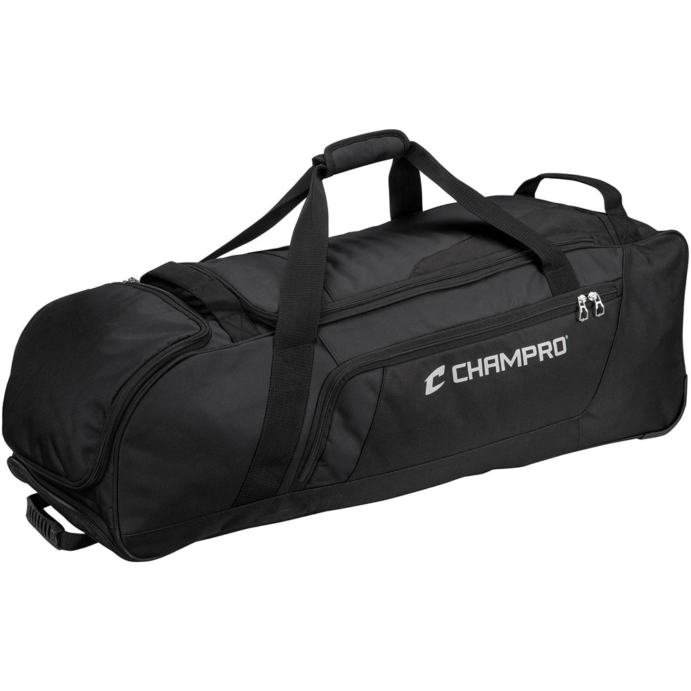 Champro-Boss-Wheeled-Catchers-Roller-Bag-E92-Black-Front-View