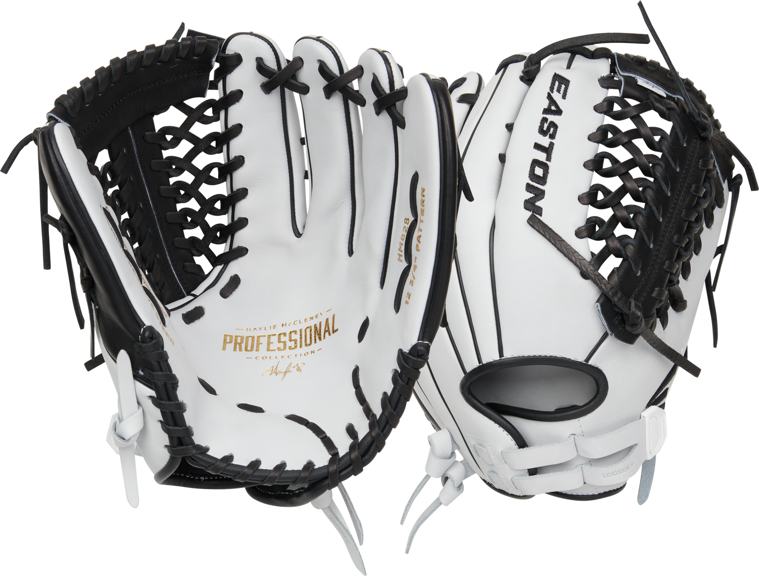 Easton-HM828-Haylie-McCleney-Professional-Collection-12-75-Inch-White-Black-Fastpitch-Softball-Outfield-Glove-Front-Back-View