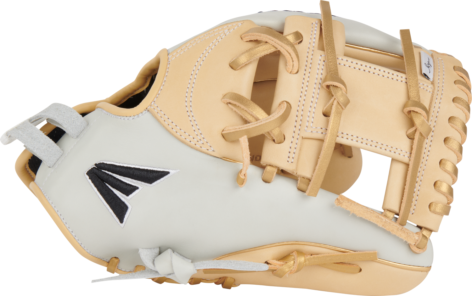 Easton-Elite-Series-EMYWHY-2023-Morgan-Stuart-11-5-Inch-White-Camel-Gold-Pro-I-Web-Fastpitch-Softball-Infield-Glove-Front-Back-View