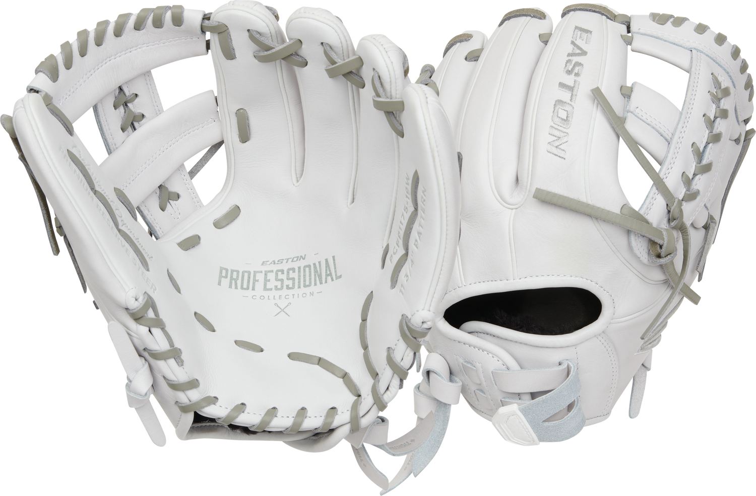 Easton-Pro-Collection-EPCFP1175-19W-11-75-Inch-White-Gray-Braided-Single-Post-Fastpitch-Softball-Infield-Glove-Front-Back-View