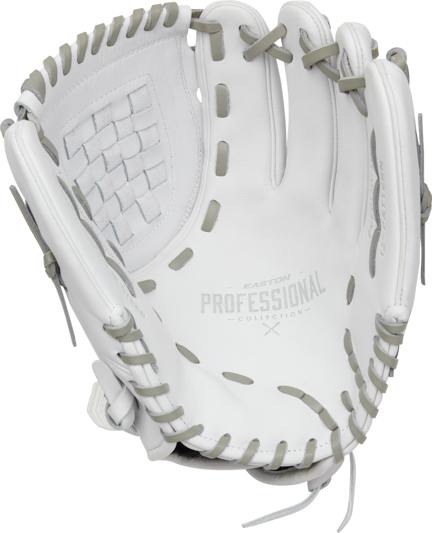 Easton-Pro-Collection-EPCFP120-3W-12-Inch-White-Gray-Basket-Web-Fastpitch-Softball-Infield-Glove-Front-Back-View