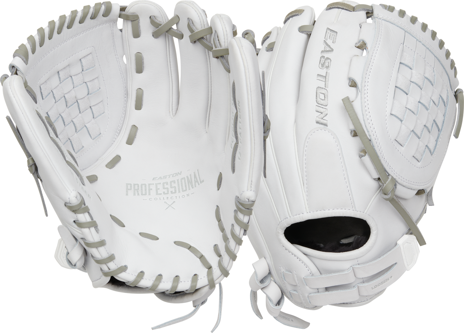 Easton-Pro-Collection-EPCFP120-3W-12-Inch-White-Gray-Basket-Web-Fastpitch-Softball-Infield-Glove-Front-Back-View