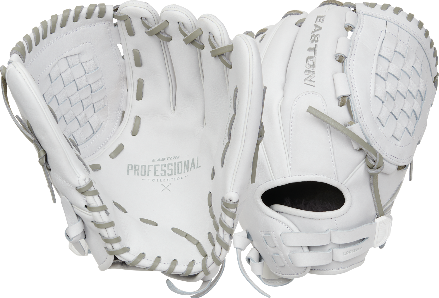 Easton-Pro-Collection-EPCFP125-3W-12-5-Inch-White-Gray-Basket-Web-Fastpitch-Softball-Outfield-Glove-Front-Back-View