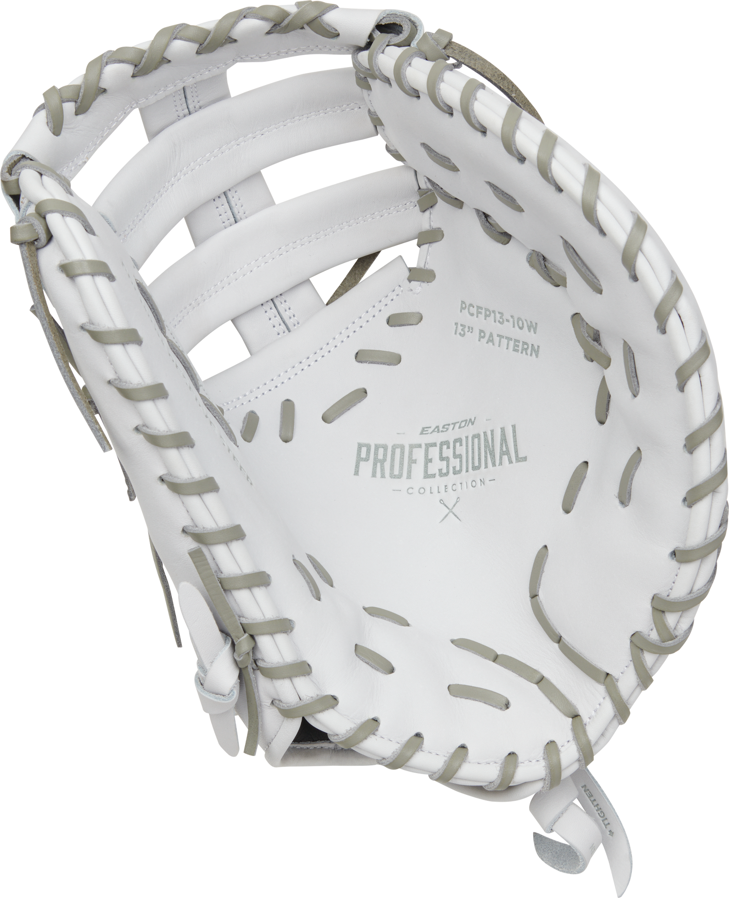Easton-Pro-Collection-EPCFP13-10W-13-Inch-White-Gray-Dual-Bar-Single-Post-Fastpitch-Softball-First-Base-Mitt-Front-Back-View