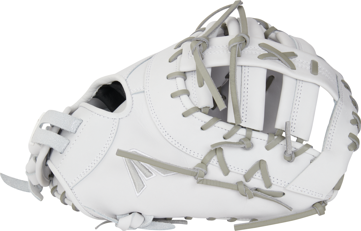 Easton-Pro-Collection-EPCFP13-10W-13-Inch-White-Gray-Dual-Bar-Single-Post-Fastpitch-Softball-First-Base-Mitt-Front-Back-View
