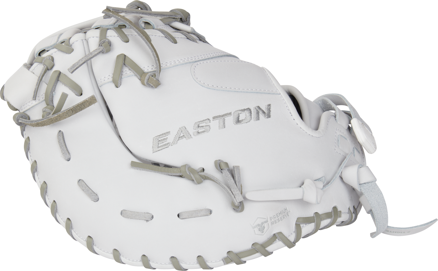 Easton-Pro-Collection-EPCFP13-10W-13-Inch-White-Gray-Dual-Bar-Single-Post-Fastpitch-Softball-First-Base-Mitt-Front-Back-View