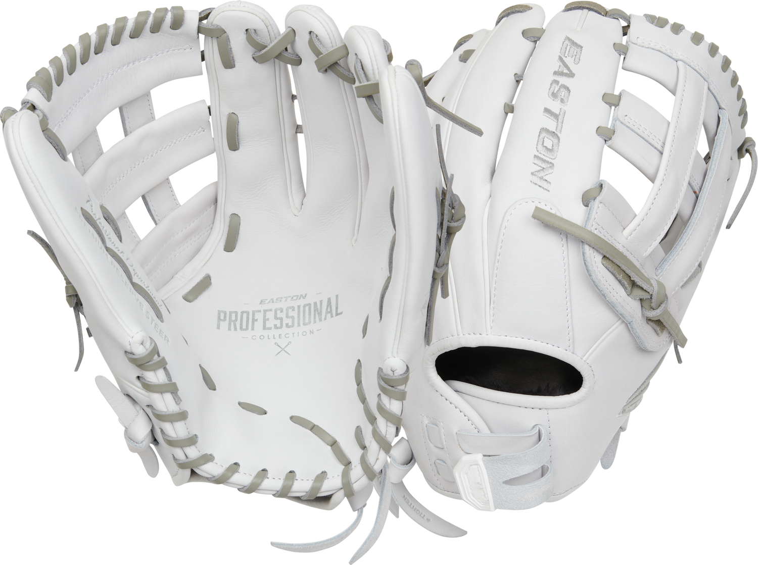 Easton-Pro-Collection-EPCFP130-6W-13-Inch-White-Gray-Pro-H-Web-Fastpitch-Softball-Outfield-Glove-Front-Back-View