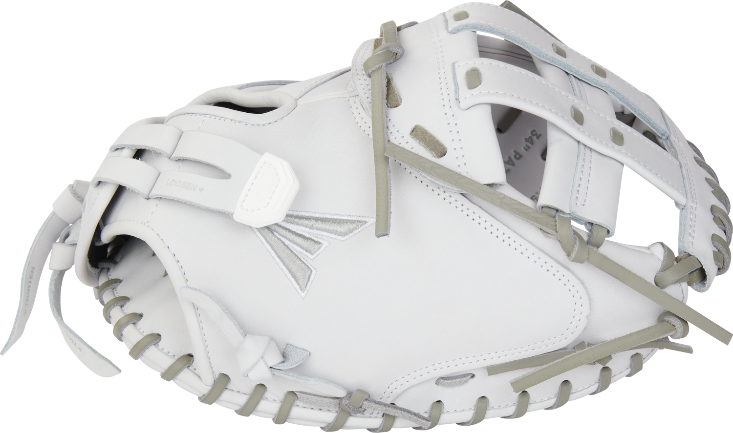 Easton-Pro-Collection-EPCFPCM34W-34-Inch-White-Gray-Modified-H-Web-Fastpitch-Softball-Catchers-Mitt-Front-Back-View