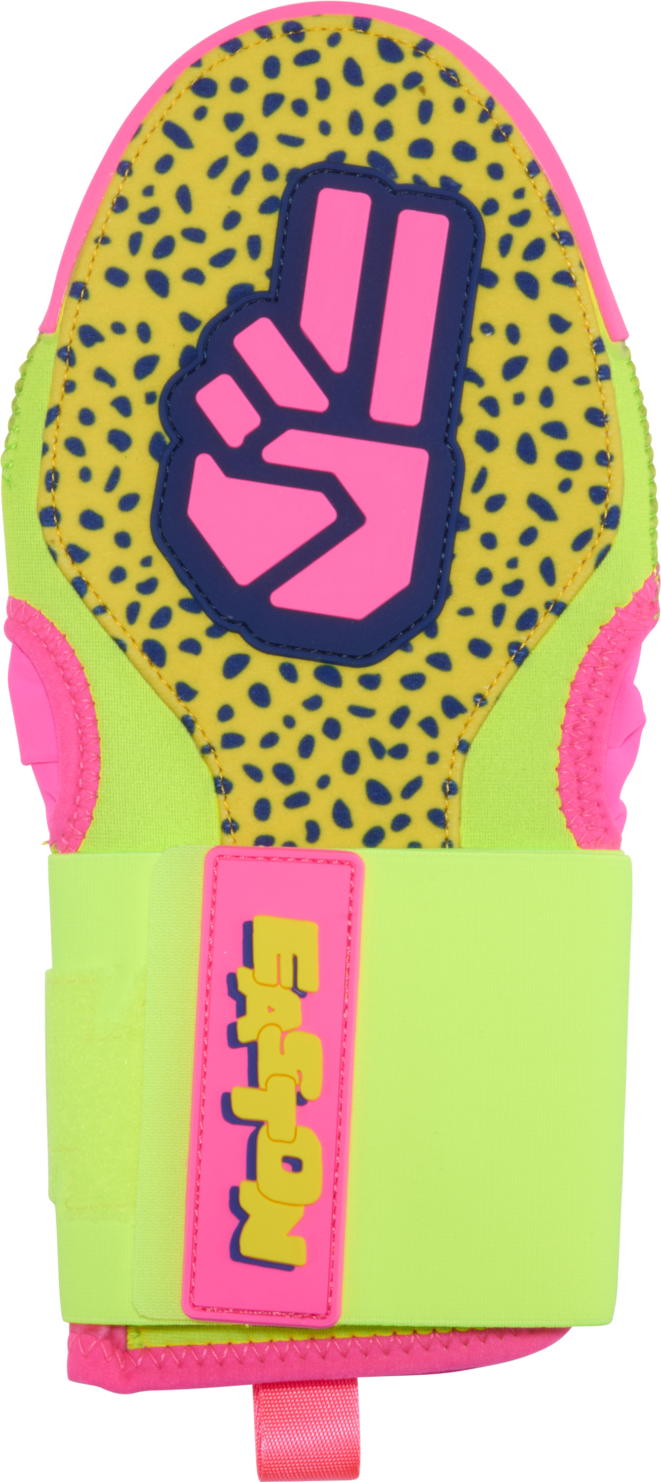 easton-spring-break-baseball-sliding-mitt-esldmitt-dub-yellow-green-peace-sign-pattern-sliding-mitt-front-view