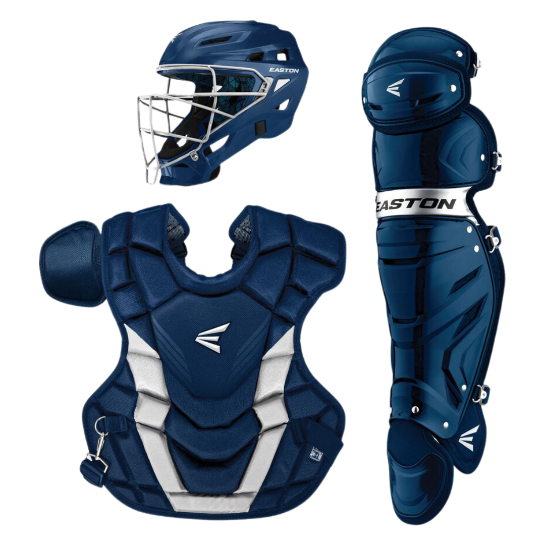 Easton-Gametime-GMETMEKITI-Intermediate-Catchers-Box-Set-Helmet-Chest-Protector-Leg-Guards-Navy-Front-View