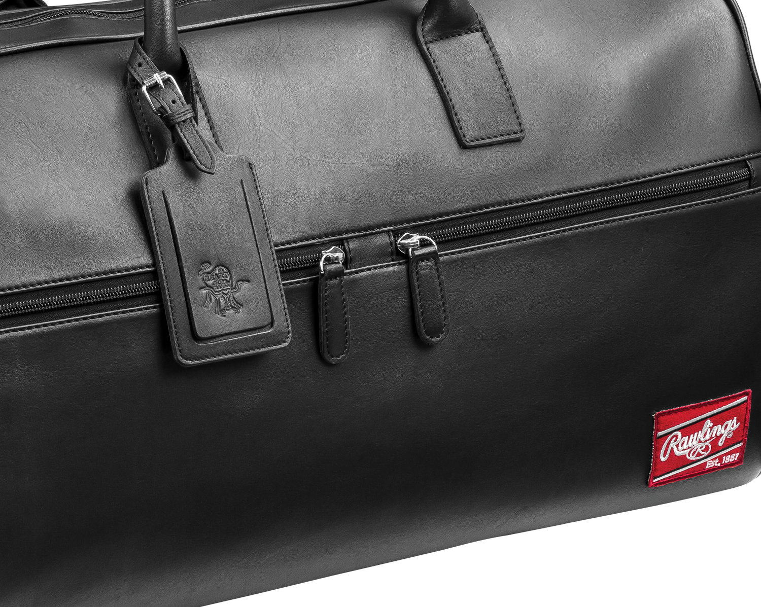 Rawlings-Heart-of-the-Hide-HOHDUFBL-Black-Leather-Baseball-Duffle-Bag-Angle-View