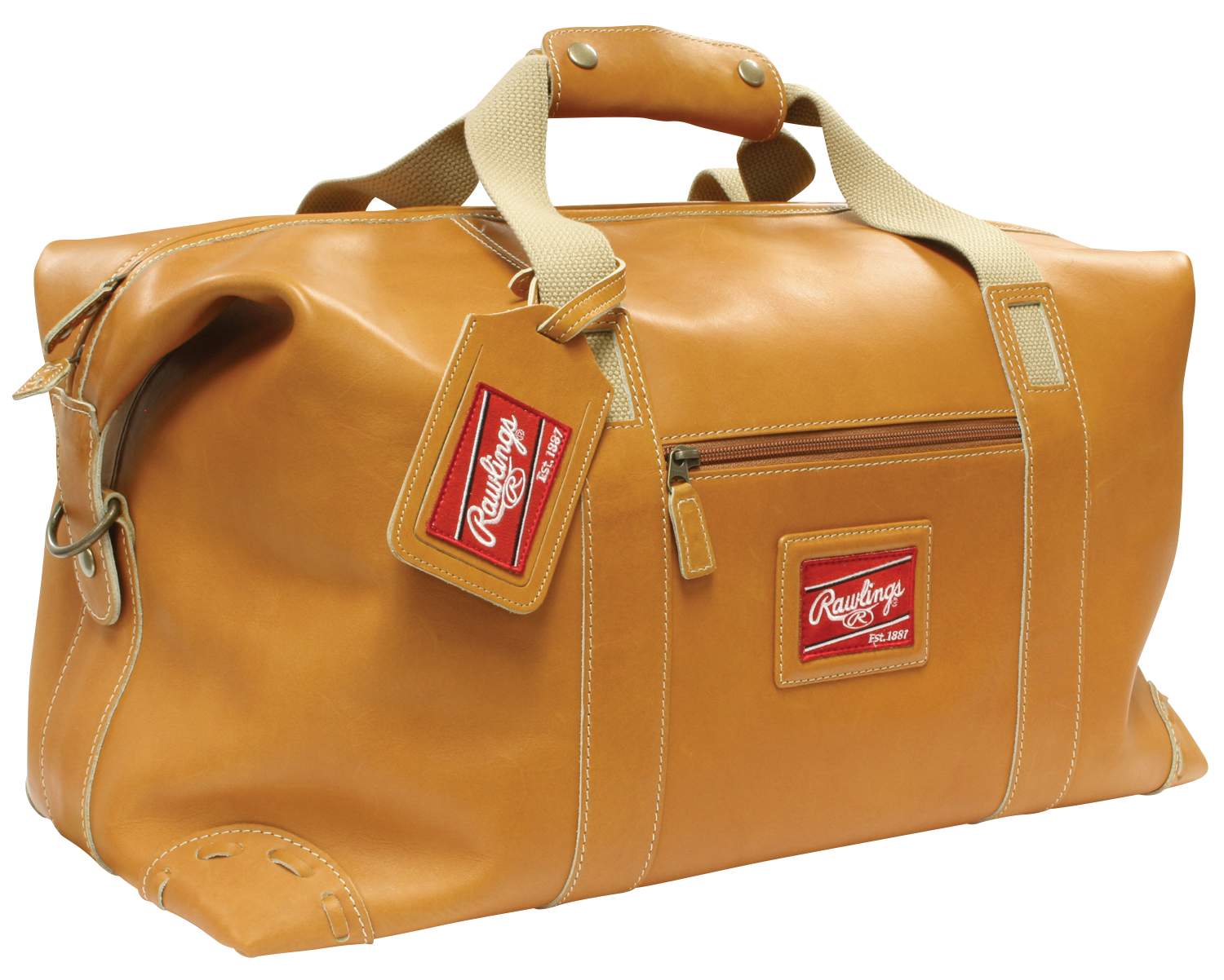 Rawlings-Heart-of-the-Hide-HOHDUFTL-Tan-Leather-Baseball-Duffle-Bag-Angle-View