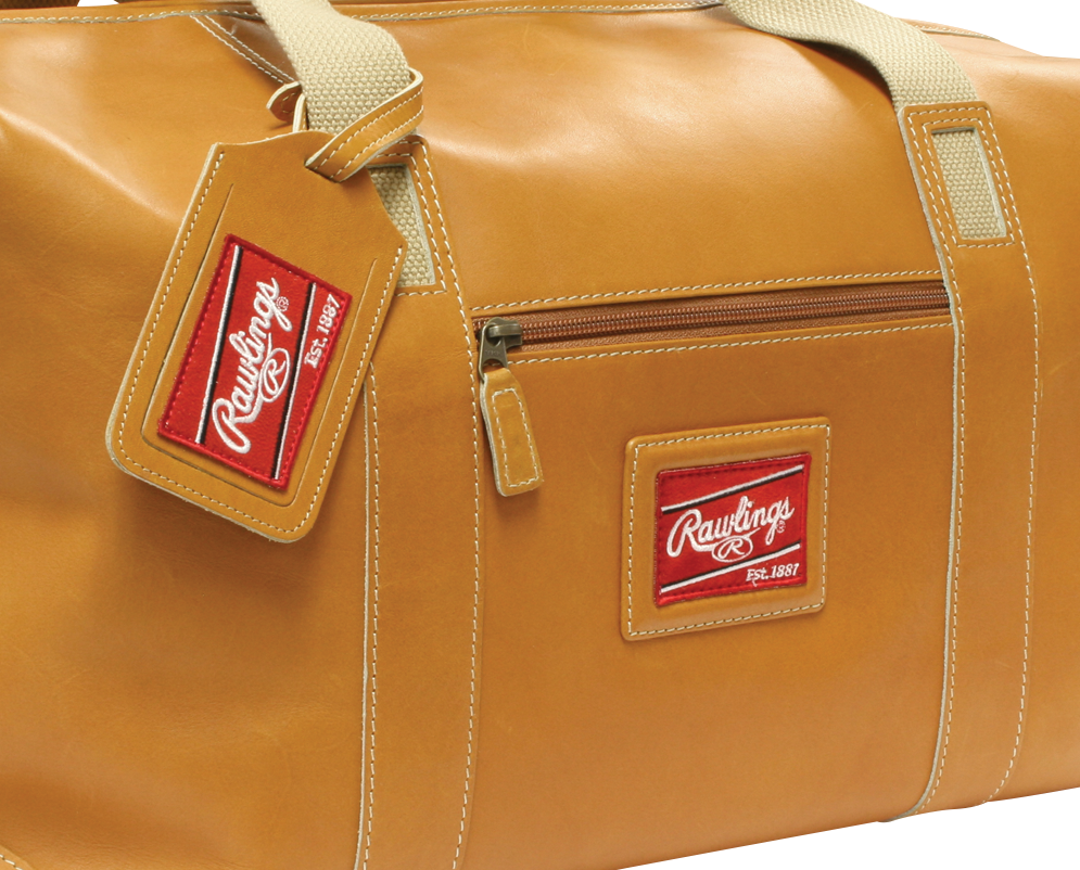 Rawlings-Heart-of-the-Hide-HOHDUFTL-Tan-Leather-Baseball-Duffle-Bag-Angle-View