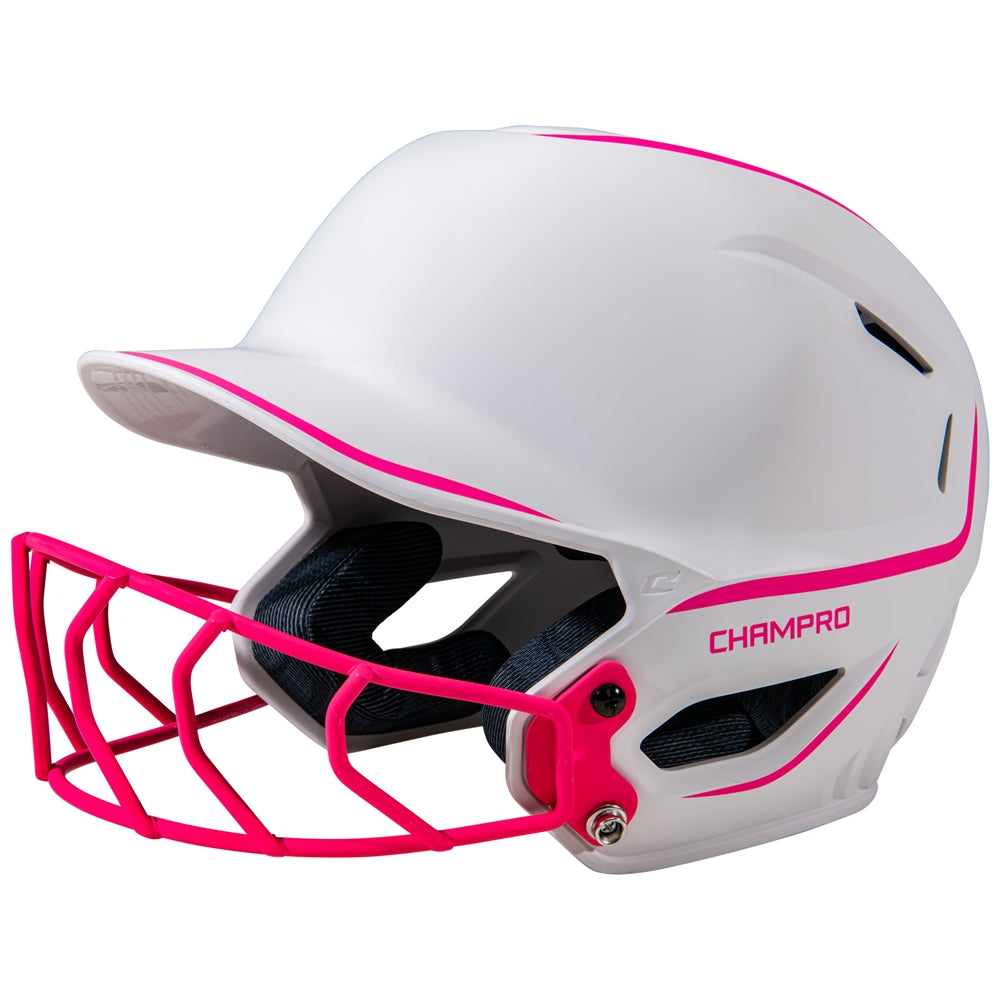 Champro-HXE-Two-Tone-Matte-Large-Softball-Helmet-Facemask-HXEFPM2-Pink-Front-View