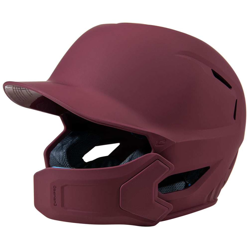 Champro-HXE-Matte-Medium-Baseball-Helmet-Jaw-Guard-HXEMJG-Maroon-Front-View