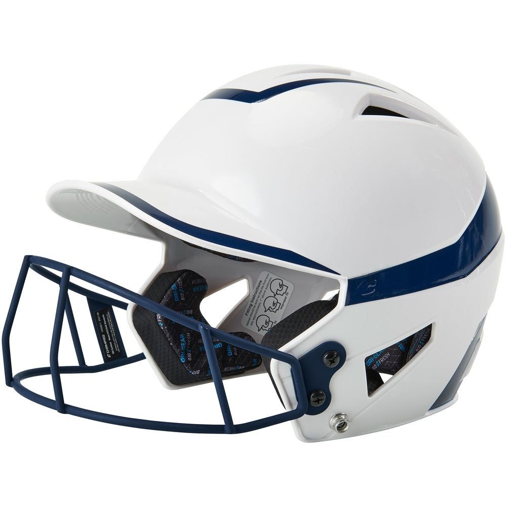 Champro-HX-Rise-Pro-Fastpitch-Junior-Batting-Helmet-Facemask-HXFPG2-White-Navy-Front-View