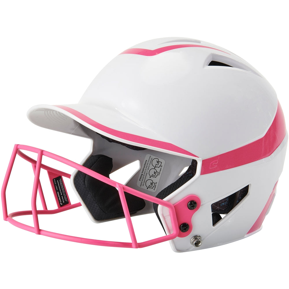 Champro-HX-Rise-Pro-Fastpitch-Senior-Batting-Helmet-Facemask-HXFPG2-White-Optic-Pink-Front-View