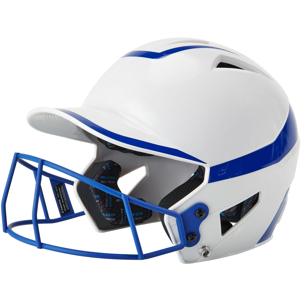 Champro-HX-Rise-Pro-Fastpitch-Junior-Batting-Helmet-Facemask-HXFPG2-White-Royal-Front-View