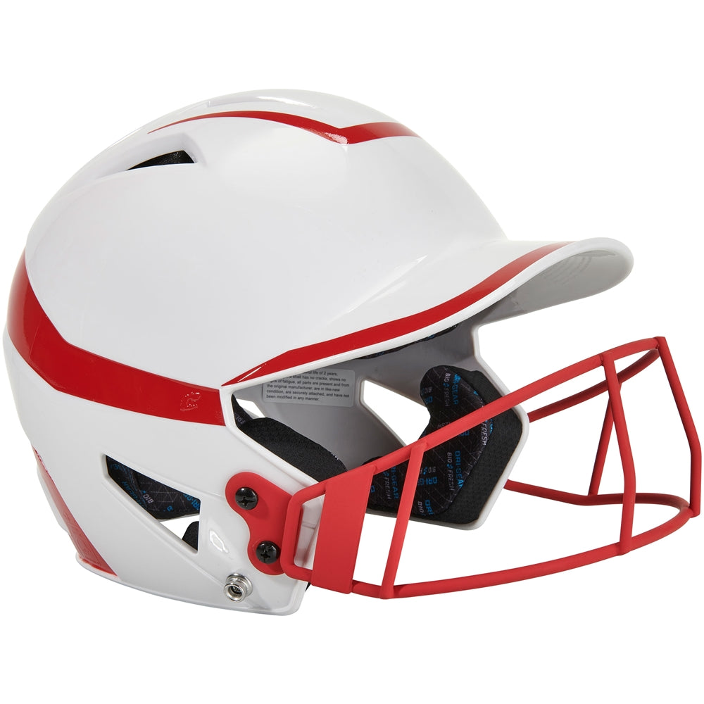 Champro-HX-Rise-Pro-Fastpitch-Junior-Batting-Helmet-Facemask-HXFPG2-White-Scarlet-Front-View