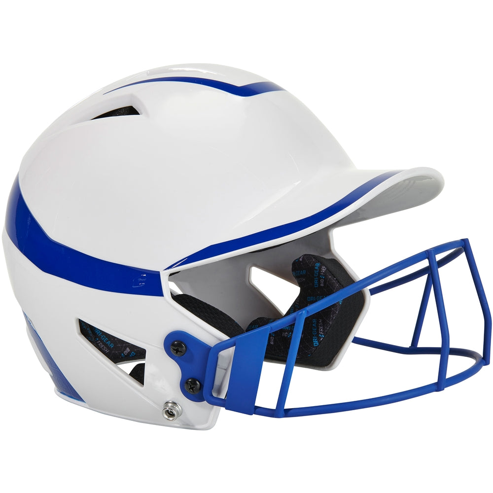 Champro-HX-Rise-Pro-Fastpitch-Senior-Batting-Helmet-Facemask-HXFPG2-White-Royal-Front-View
