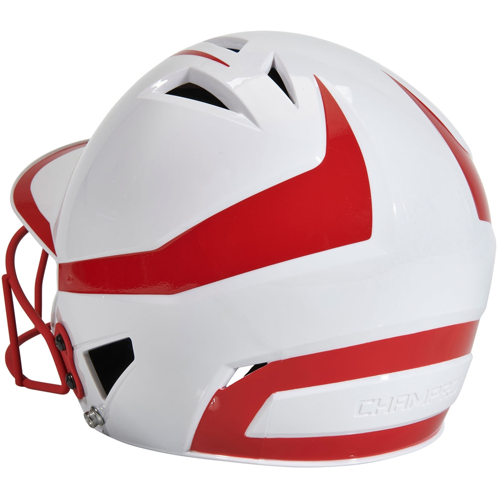 Champro-HX-Rise-Pro-Fastpitch-Junior-Batting-Helmet-Facemask-HXFPG2-White-Scarlet-Front-View