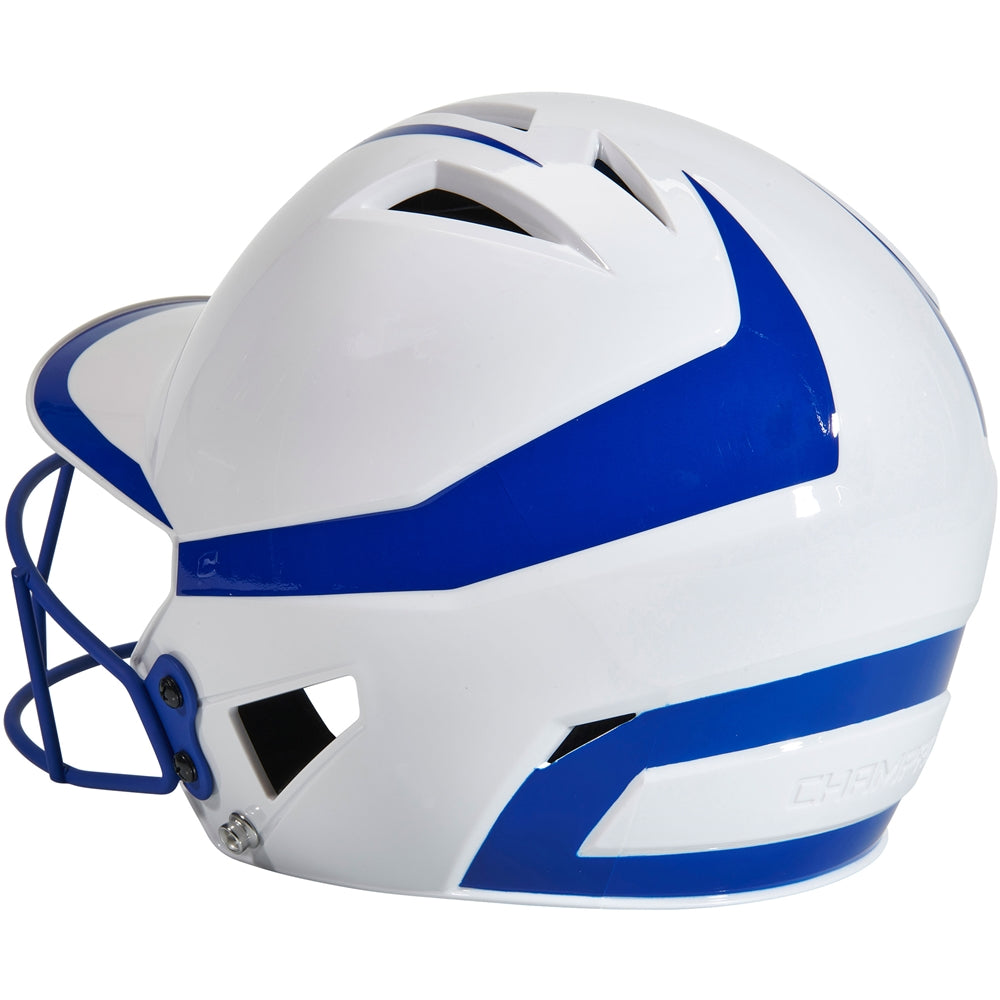 Champro-HX-Rise-Pro-Fastpitch-Senior-Batting-Helmet-Facemask-HXFPG2-White-Royal-Front-View