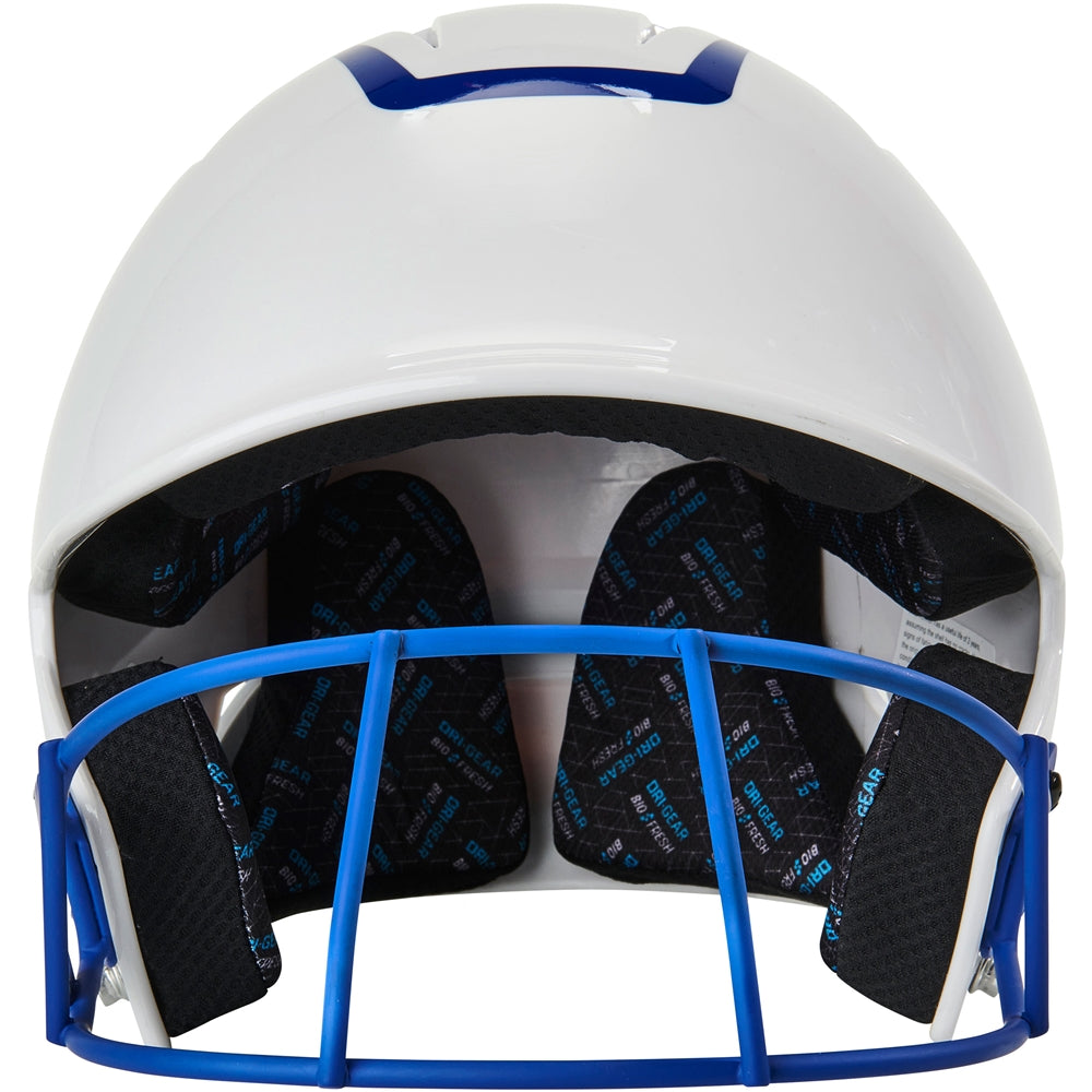 Champro-HX-Rise-Pro-Fastpitch-Senior-Batting-Helmet-Facemask-HXFPG2-White-Royal-Front-View